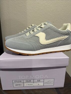 TOP Moda Light Blue Mesh & Cream Accent Sneaker